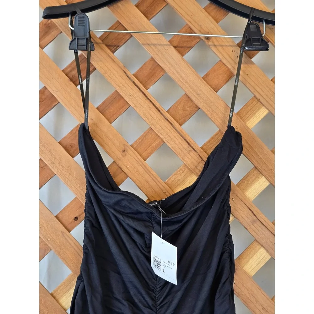 Forever 21 Ruched Bodycon Midi Dress Womens Large Black Sleeveless - New